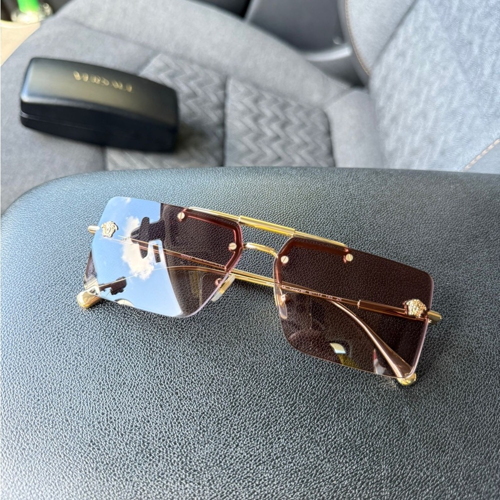 Versace Gold Frame Sunglasses with Brown Lenses